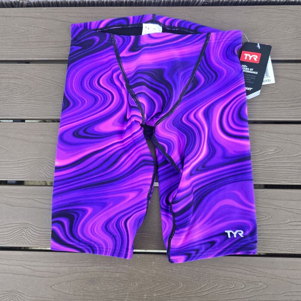 TYR Youth Boy's Durafast Elite Techno Wave Purple All Over Jammer Sz 26 NEW